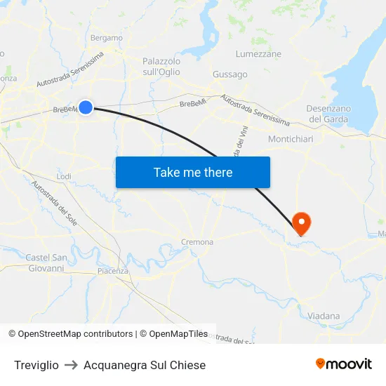 Treviglio to Acquanegra Sul Chiese map