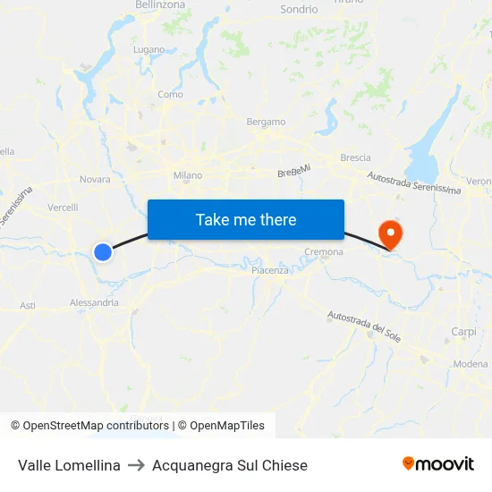 Valle Lomellina to Acquanegra sul Chiese map