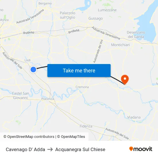 Cavenago D' Adda to Acquanegra sul Chiese map