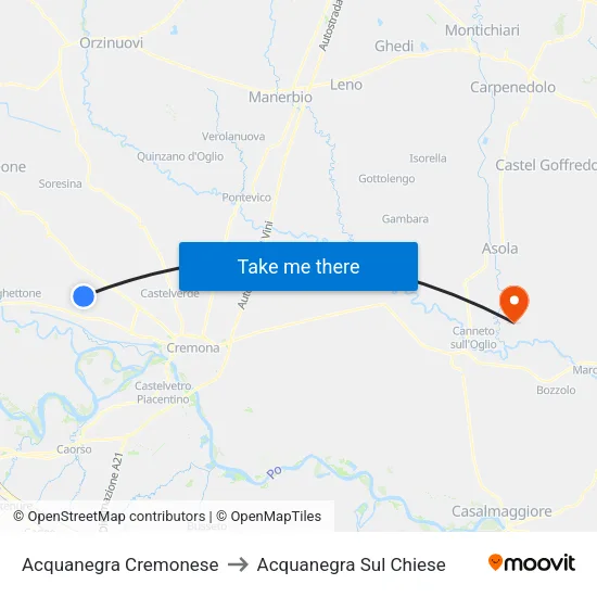 Acquanegra Cremonese to Acquanegra Sul Chiese map