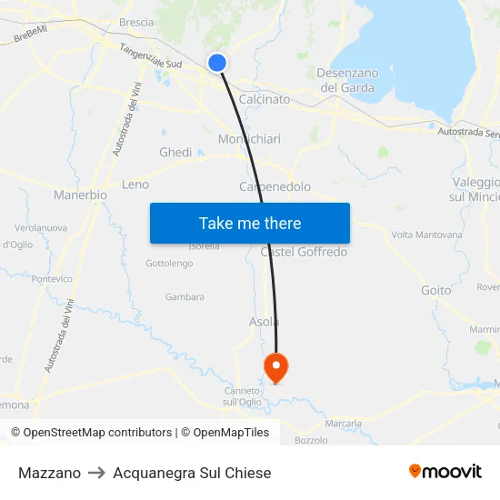 Mazzano to Acquanegra sul Chiese map