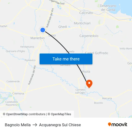 Bagnolo Mella to Acquanegra Sul Chiese map