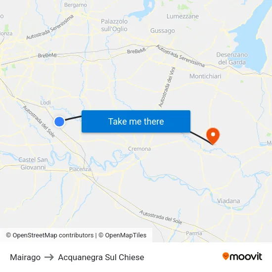 Mairago to Acquanegra sul Chiese map