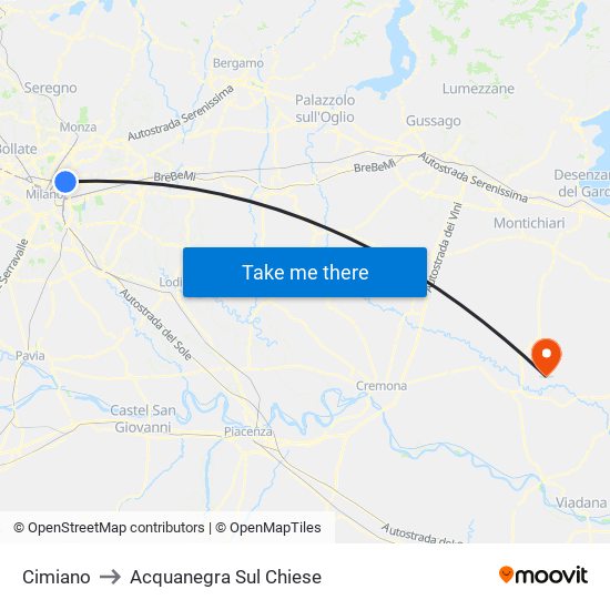 Cimiano to Acquanegra Sul Chiese map