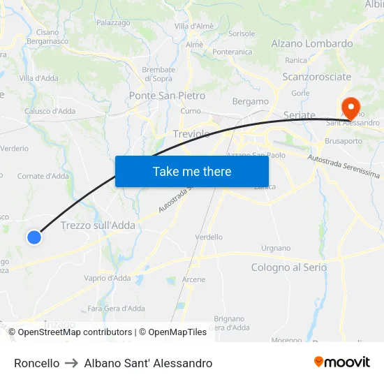 Roncello to Albano Sant' Alessandro map