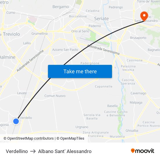 Verdellino to Albano Sant' Alessandro map
