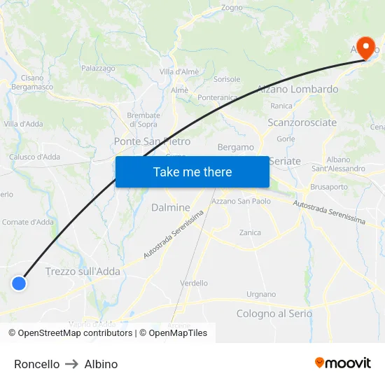 Roncello to Albino map