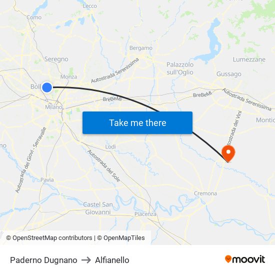 Paderno Dugnano to Alfianello map