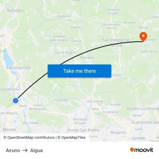 Airuno to Algua map
