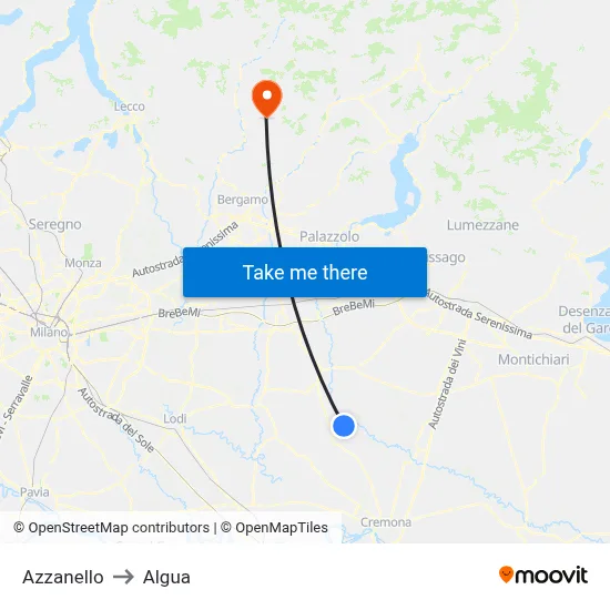 Azzanello to Algua map