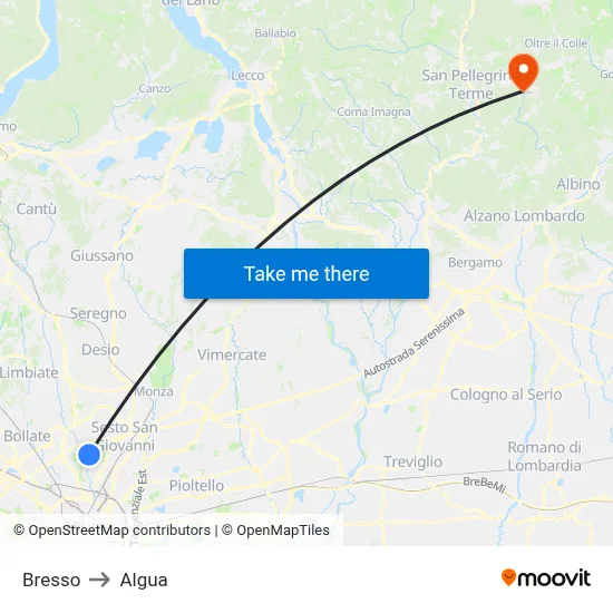 Bresso to Algua map