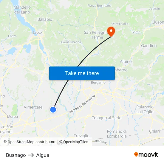 Busnago to Algua map