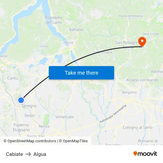 Cabiate to Algua map