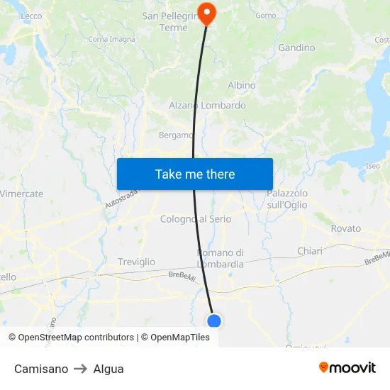 Camisano to Algua map