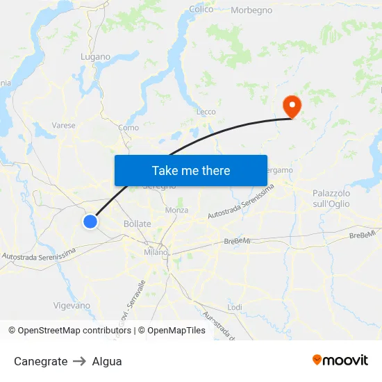 Canegrate to Algua map