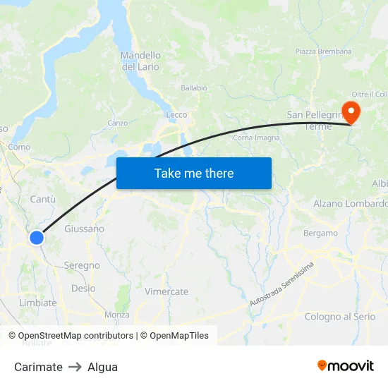 Carimate to Algua map