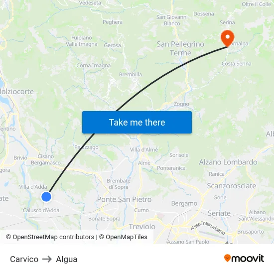 Carvico to Algua map