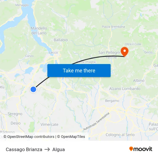 Cassago Brianza to Algua map