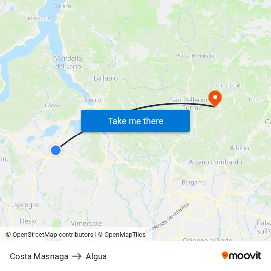 Costa Masnaga to Algua map