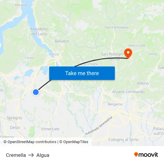 Cremella to Algua map