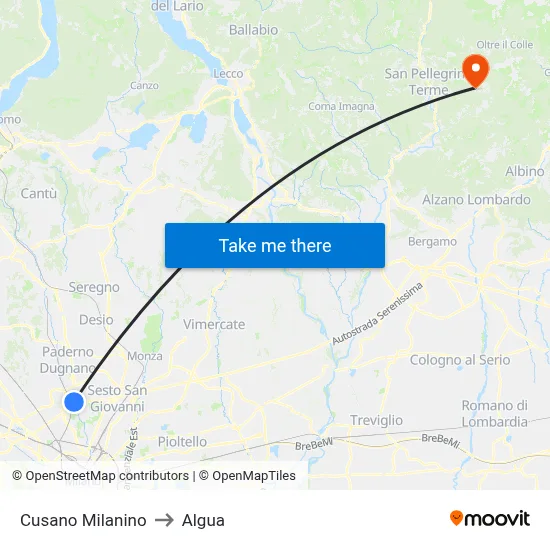 Cusano Milanino to Algua map