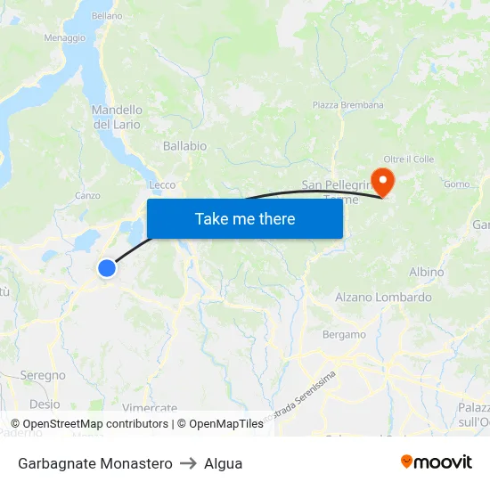 Garbagnate Monastero to Algua map
