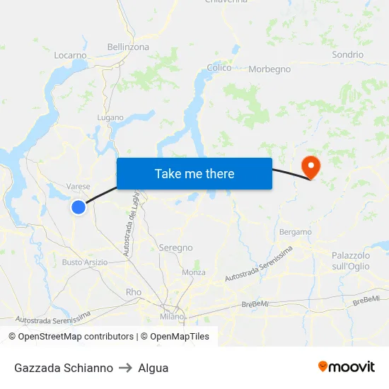 Gazzada Schianno to Algua map