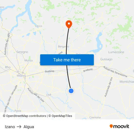 Izano to Algua map