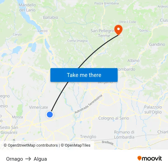 Ornago to Algua map