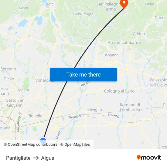Pantigliate to Algua map