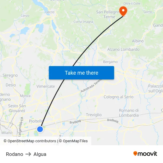 Rodano to Algua map