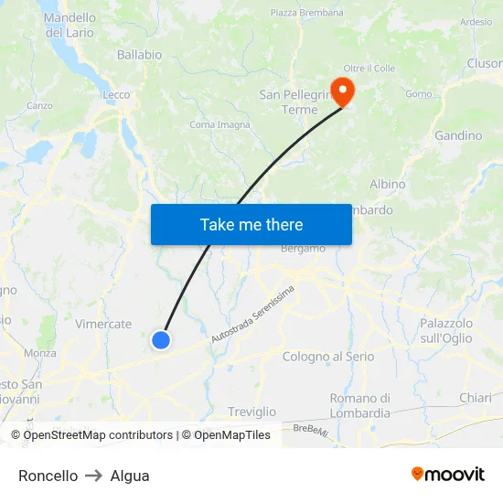 Roncello to Algua map