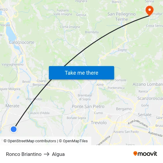 Ronco Briantino to Algua map