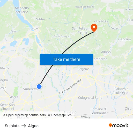 Sulbiate to Algua map