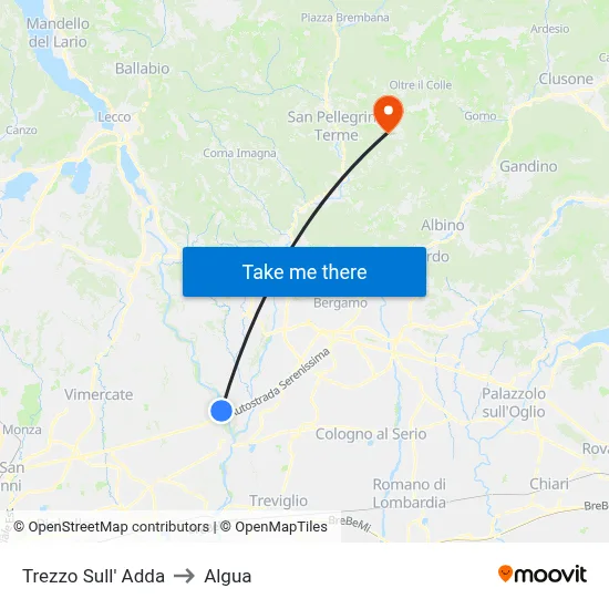 Trezzo Sull' Adda to Algua map