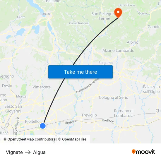 Vignate to Algua map