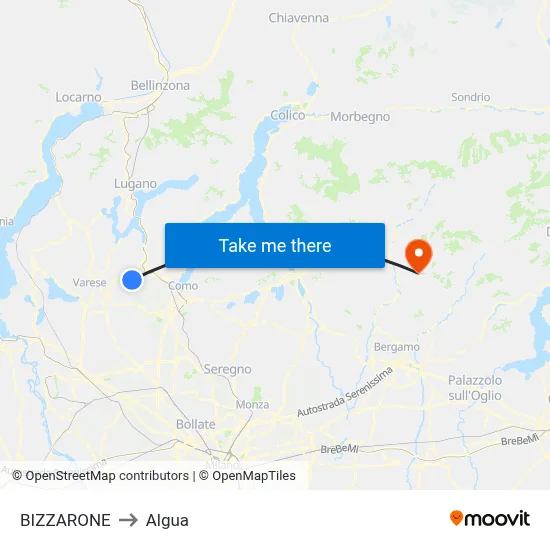 Bizzarone to Algua map
