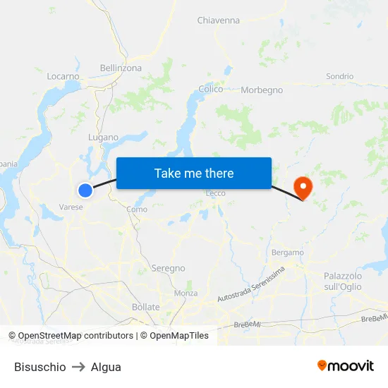 Bisuschio to Algua map