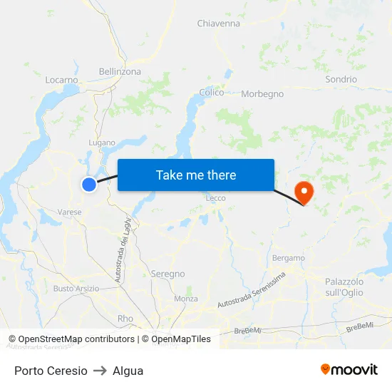 Porto Ceresio to Algua map