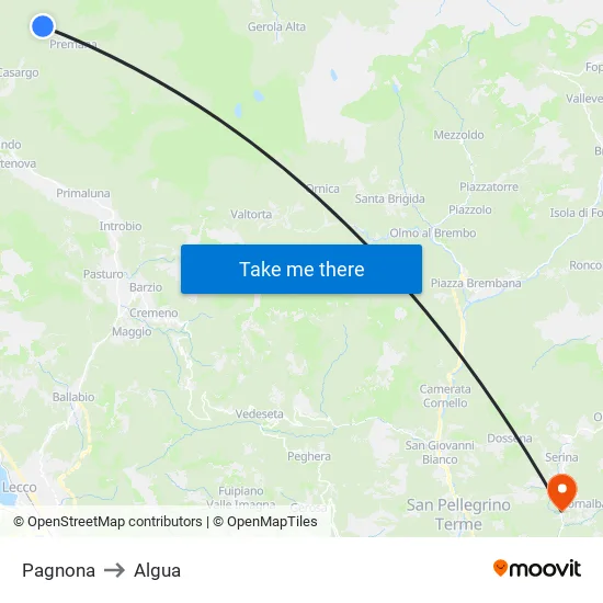Pagnona to Algua map