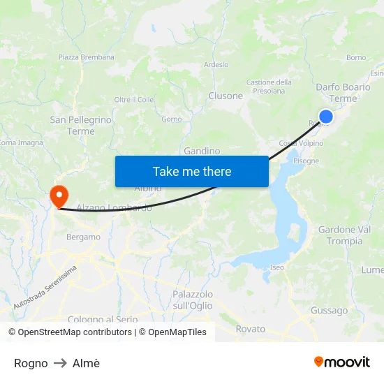 Rogno to Almè map