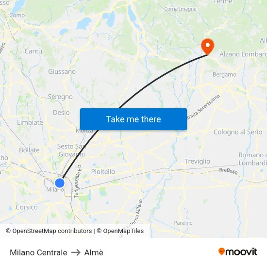 Milano Centrale to Almè map