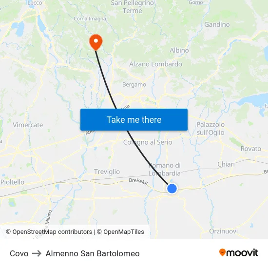 Covo to Almenno San Bartolomeo map