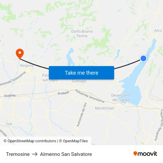 Tremosine to Almenno San Salvatore map