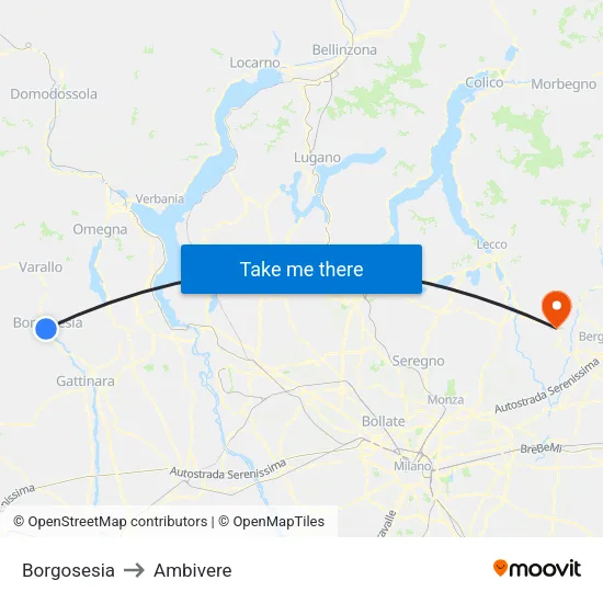 Borgosesia to Ambivere map