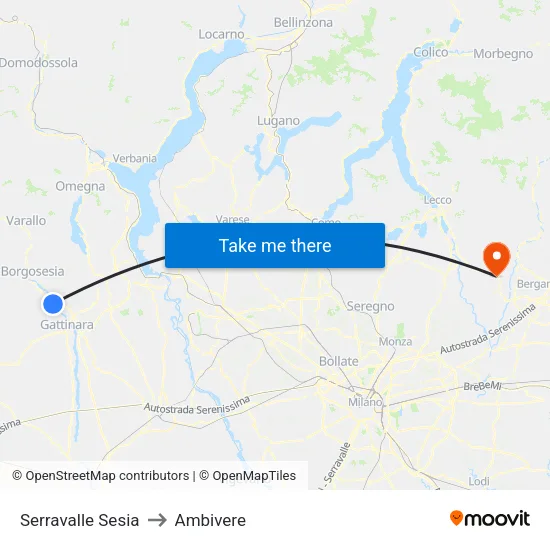 Serravalle Sesia to Ambivere map