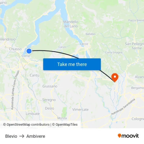 Blevio to Ambivere map
