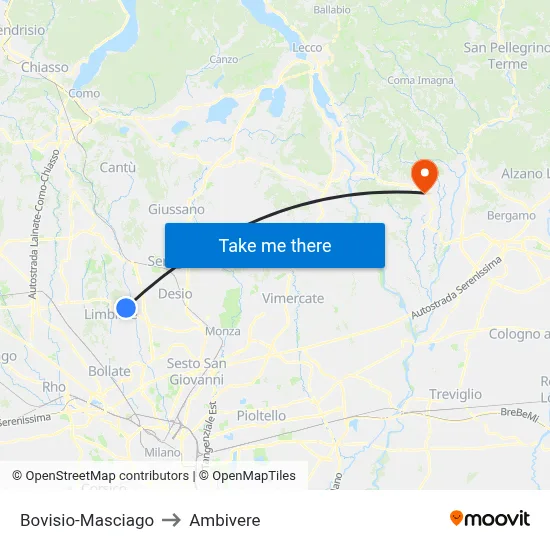 Bovisio-Masciago to Ambivere map