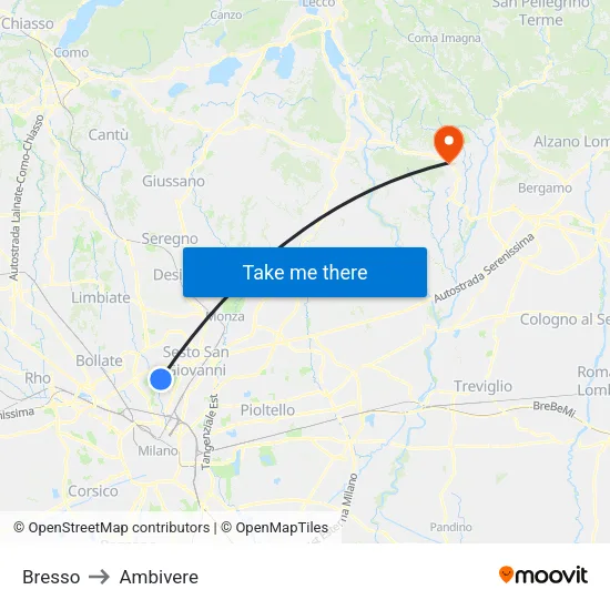 Bresso to Ambivere map