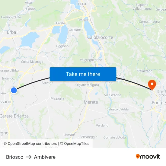 Briosco to Ambivere map